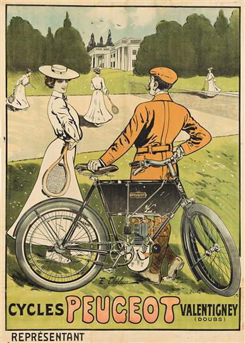 E. THELEM (ERNEST BARTHELEMY LEM, 1869-1930). CYCLES PEUGEOT. Circa 1897. 59x41½ inches, 149¾x105½ cm. G. Elleume, Paris.                        